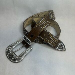 Rhinestone rodeo leather belt
